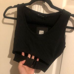 Black crop top with buckle detail